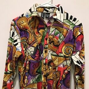 Mulit Colorful Musical print button down shirt